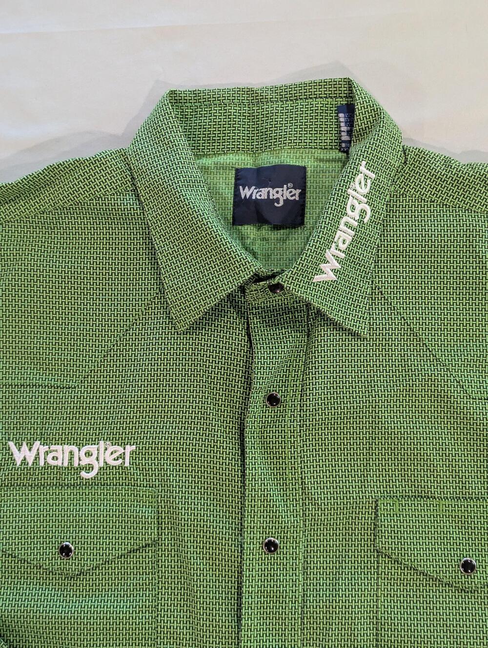 Wrangler Shirt Mens 2XL Green Geometric Long Sleeve Western Pearl Snap Logo